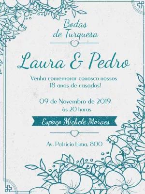 Convite Bodas de Turquesa Floral para Editar Online