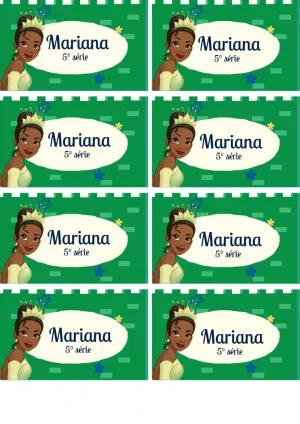 Etiqueta Escolar Princesa Tiana para Editar e Imprimir