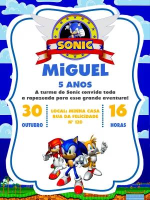 Convite Aniversário Sonic com Personagens para Editar Online