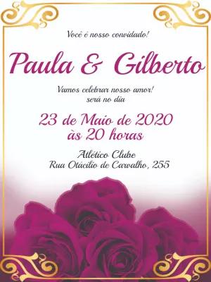 Convite de Casamento Provençal Roxo e Dourado para Editar