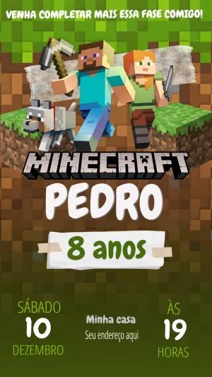 Convite Aniversário Minecraft com Personagens para Editar Online