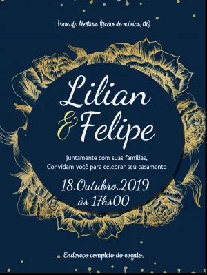 Convite de Casamento Floral Dourado para Editar Online