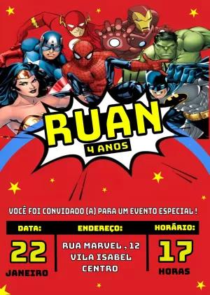 Convite de Aniversário Super-Heróis com Personagens para Editar