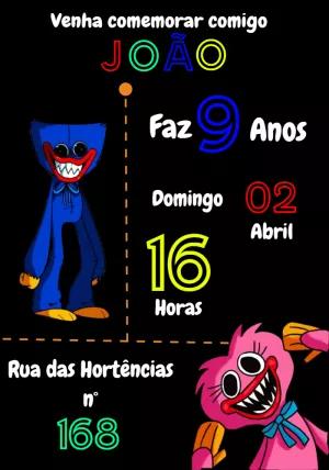 Convite Aniversário Huggy Wuggy para Editar Online