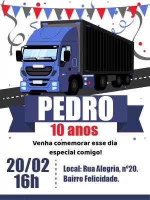 Convite de Aniversário Caminhão para Editar e Imprimir