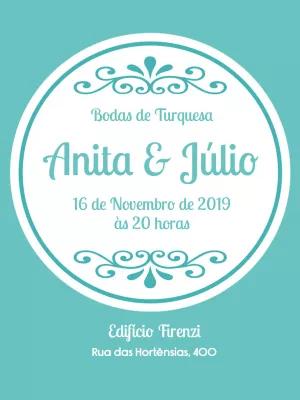 Convite Bodas de Turquesa Elegante para Editar Online