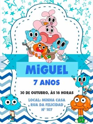 Convite de Aniversário Gumball com Personagens para Editar