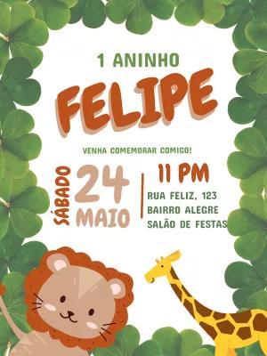 Convite de Aniversário Safari com Animais para Editar Online