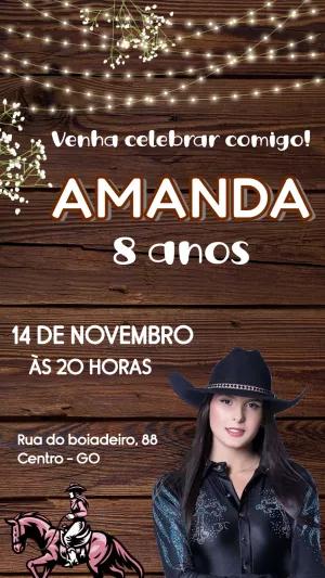 Convite Aniversário Boiadeira Sertanejo para Editar Online