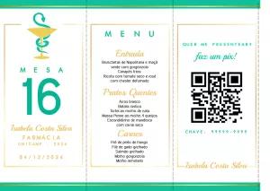 Menu de Mesa Formatura Farmácia para Editar Online