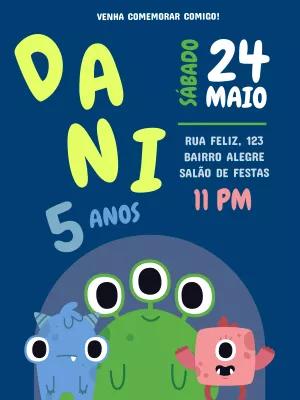 Convite de Aniversário Monstrinhos Divertidos para Editar Online