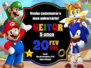 Convite de Aniversário Mario e Sonic para Editar Online