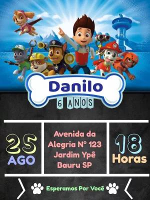 Convite de Aniversário Patrulha Canina para Editar Online