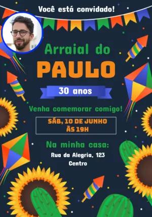 Convite de Aniversário Arraial com Foto Editável Online