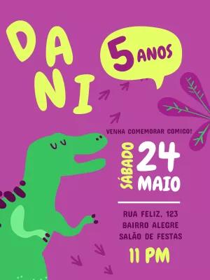 Convite de Aniversário Dinossauro para Editar Online