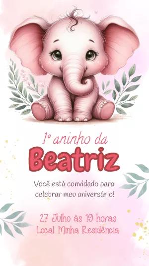 Convite de Aniversário Elefantinha Rosa para Editar Online