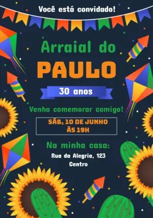 Convite Aniversário Festa Junina com Girassóis para Editar Online