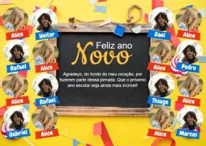 Cartão de Ano Novo para Turma com Fotos para Editar Online