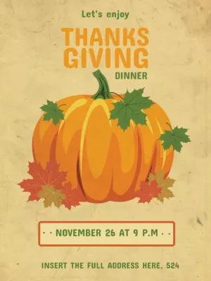 Editable Thanksgiving Dinner Invitation with Pumpkin to Edit