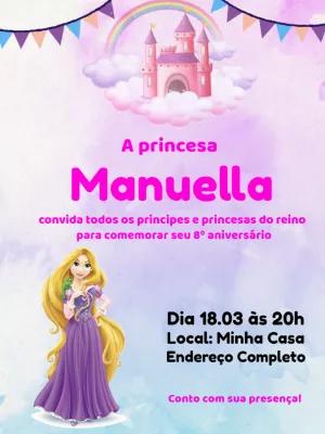 Convite Aniversário Rapunzel Princesa para Editar Online