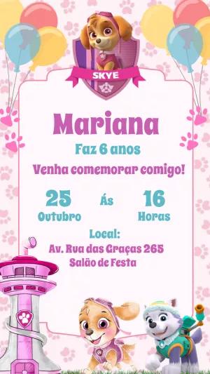 Convite Aniversário Skye Patrulha Canina para Editar Online