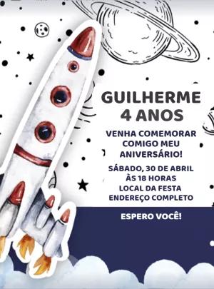 Convite de Aniversário Foguete no Espaço para Editar Online