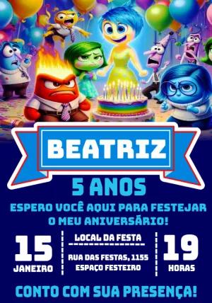 Convite de Aniversário Divertida Mente com Personagens para Editar