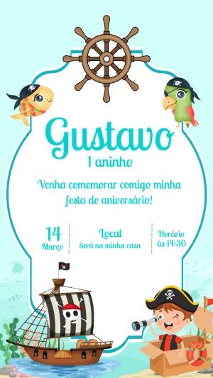 Convite de Aniversário Pirata Menino para Editar Online