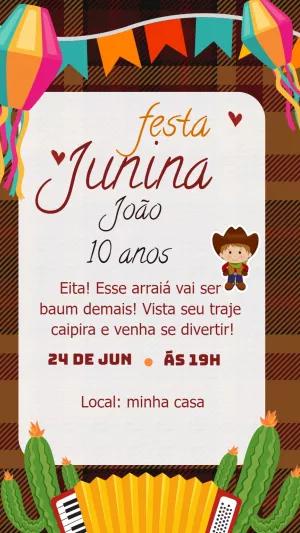 Convite Aniversário Festa Junina Caipira para Editar Online
