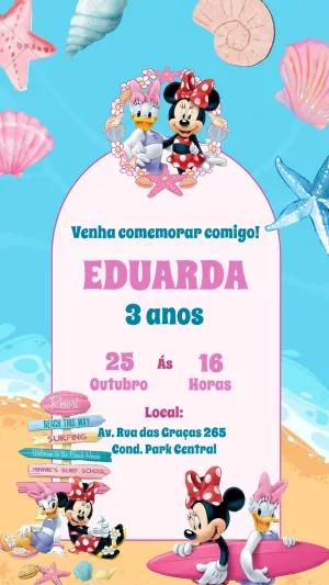 Convite Aniversário Minnie Praia Tropical Editável Online