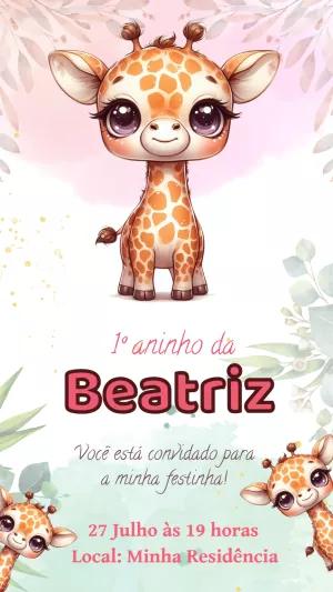 Convite Aniversário Girafinha Fofa para Editar Online