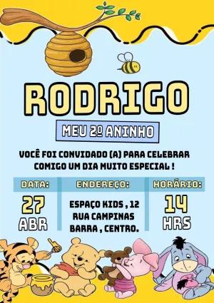 Convite de Aniversário Ursinho Pooh e Turma para Editar Online
