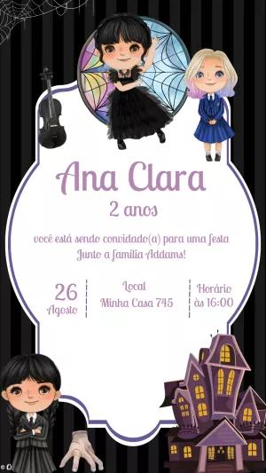 Convite de Aniversário Wandinha Addams para Editar Online