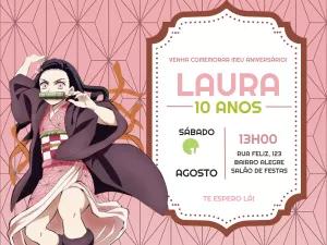 Convite de Aniversário Nezuko Demon Slayer Editável Online