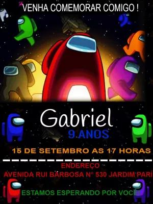 Convite de Aniversário Among Us com Personagens para Editar