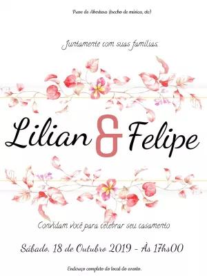 Convite de Casamento Floral Rosa para Editar Online
