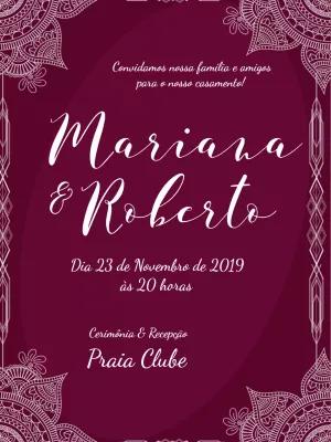 Convite de Casamento com Mandalas Magenta para Editar Online