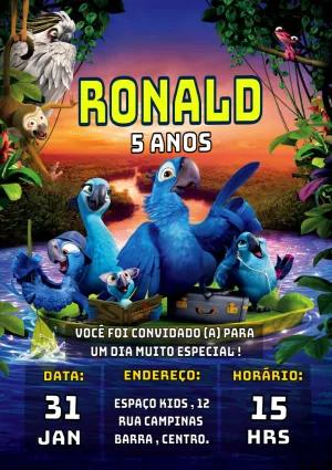 Convite de Aniversário Rio Arara Azul para Editar Online
