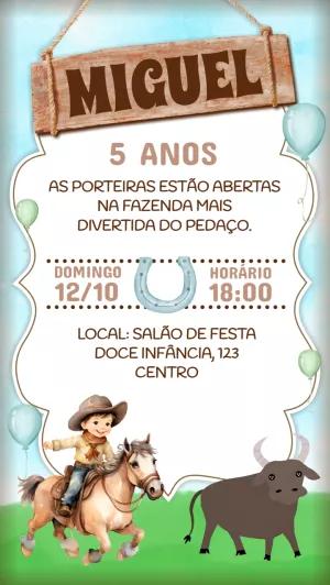 Convite de Aniversário Vaquejada com Cowboy para Editar Online