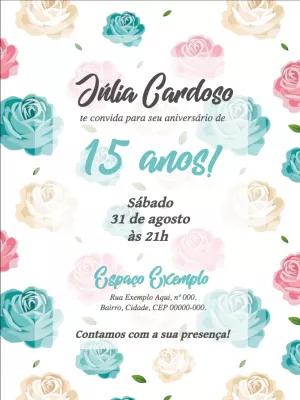 Convite de 15 Anos Floral com Rosas para Editar Online