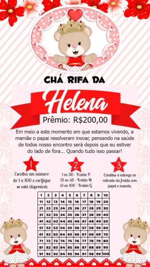 Convite Chá Rifa Ursinha Princesa para Editar Online