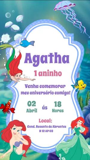 Convite Aniversário Pequena Sereia Ariel para Editar Online