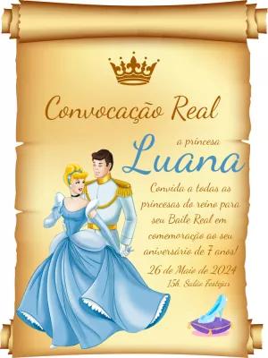 Convite de Aniversário Cinderela e Príncipe para Editar Online