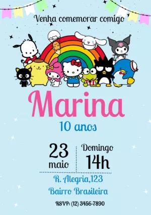 Convite de Aniversário Hello Kitty e Amigos para Editar Online