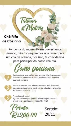 Convite Chá Rifa de Cozinha Floral Delicado para Editar