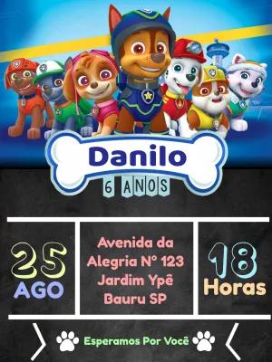Convite de Aniversário Patrulha Canina com Cães Heróis para Editar