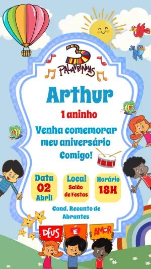 Convite Aniversário 3 Palavrinhas com Personagens para Editar