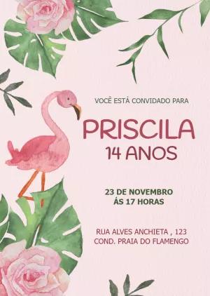 Convite Aniversário Flamingo Tropical para Editar Online
