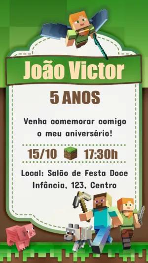 Convite Aniversário Minecraft com Personagens para Editar Online
