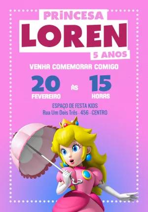 Convite Aniversário Princesa Peach para Editar Online